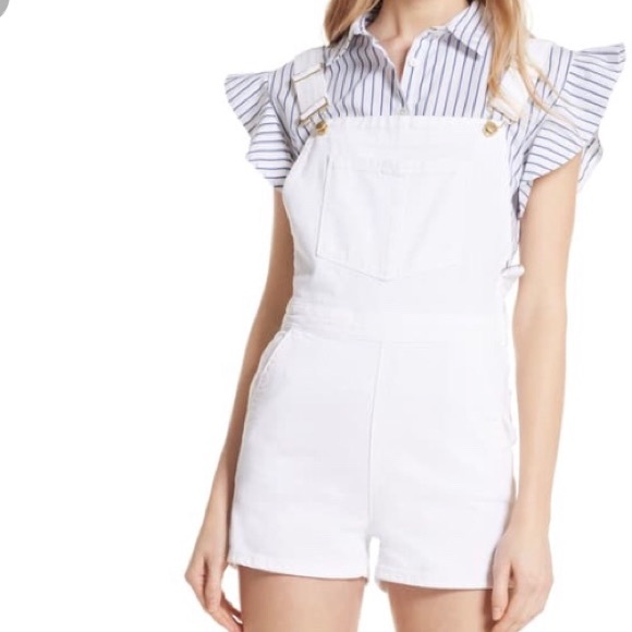 FRAME Palazzo Denim White Overall Shorts XS - Picture 1 of 4